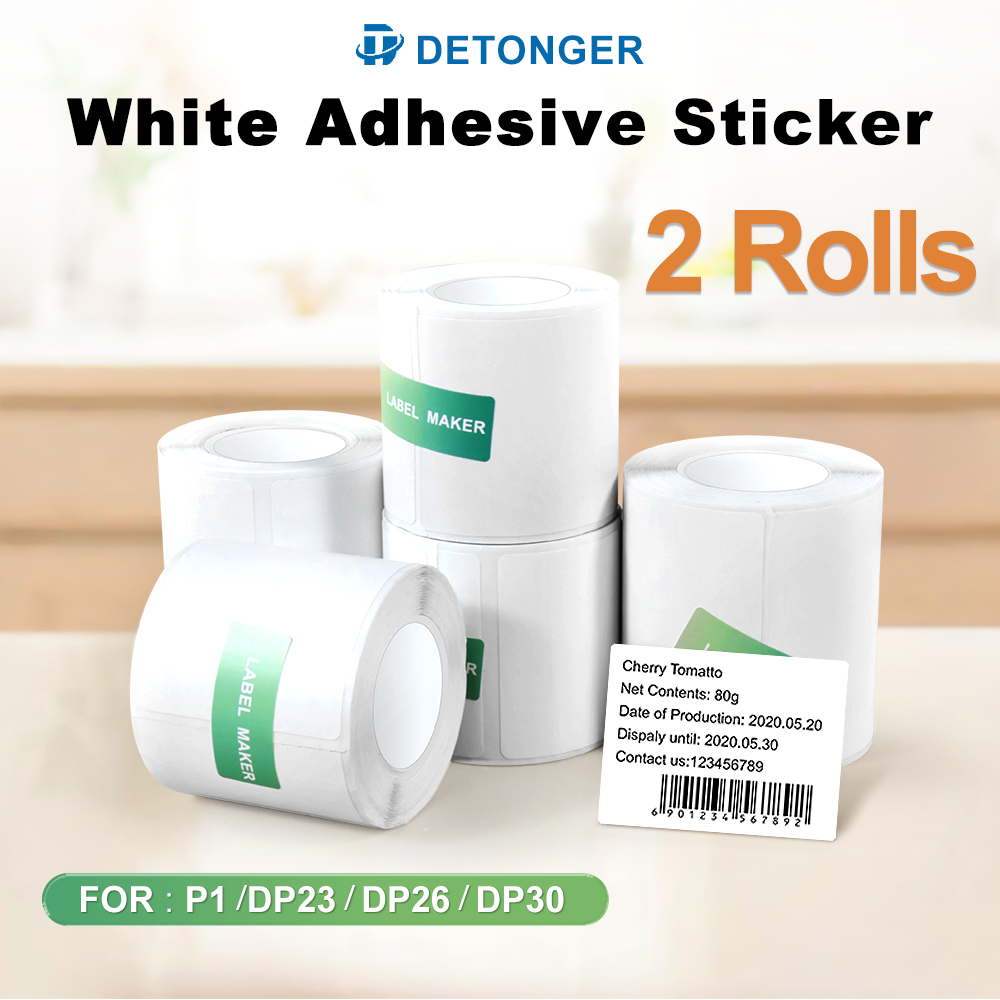 Label Maker Machine - DETONGER 2 Rolls White Square Self-Adhesive