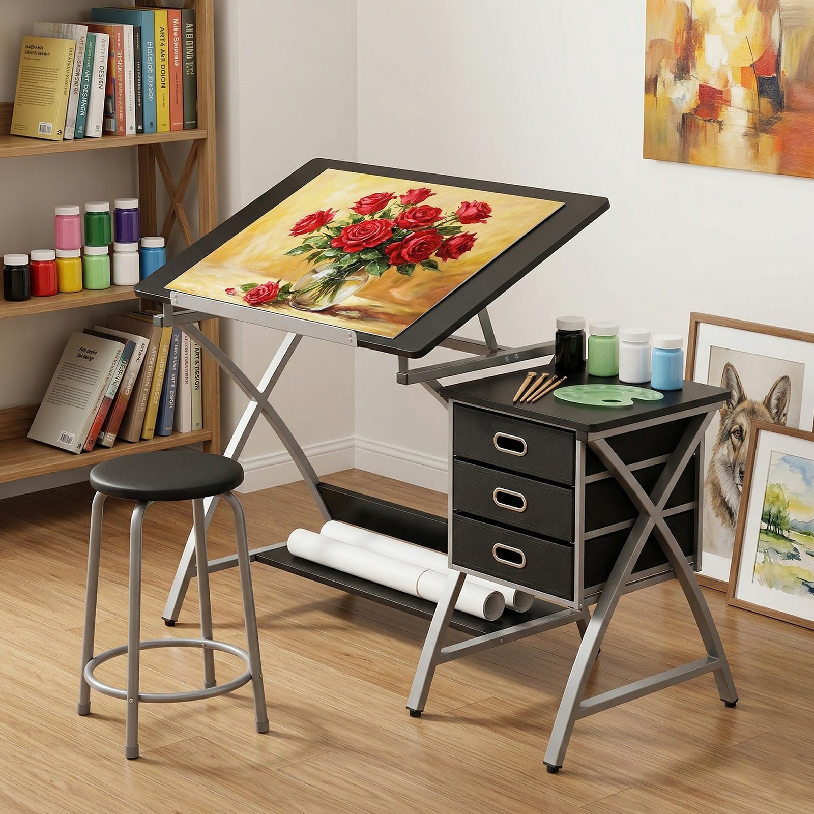 Home Office Desk With Drawers - Tabletop Adjustable Drafting Table, Drawing Table
