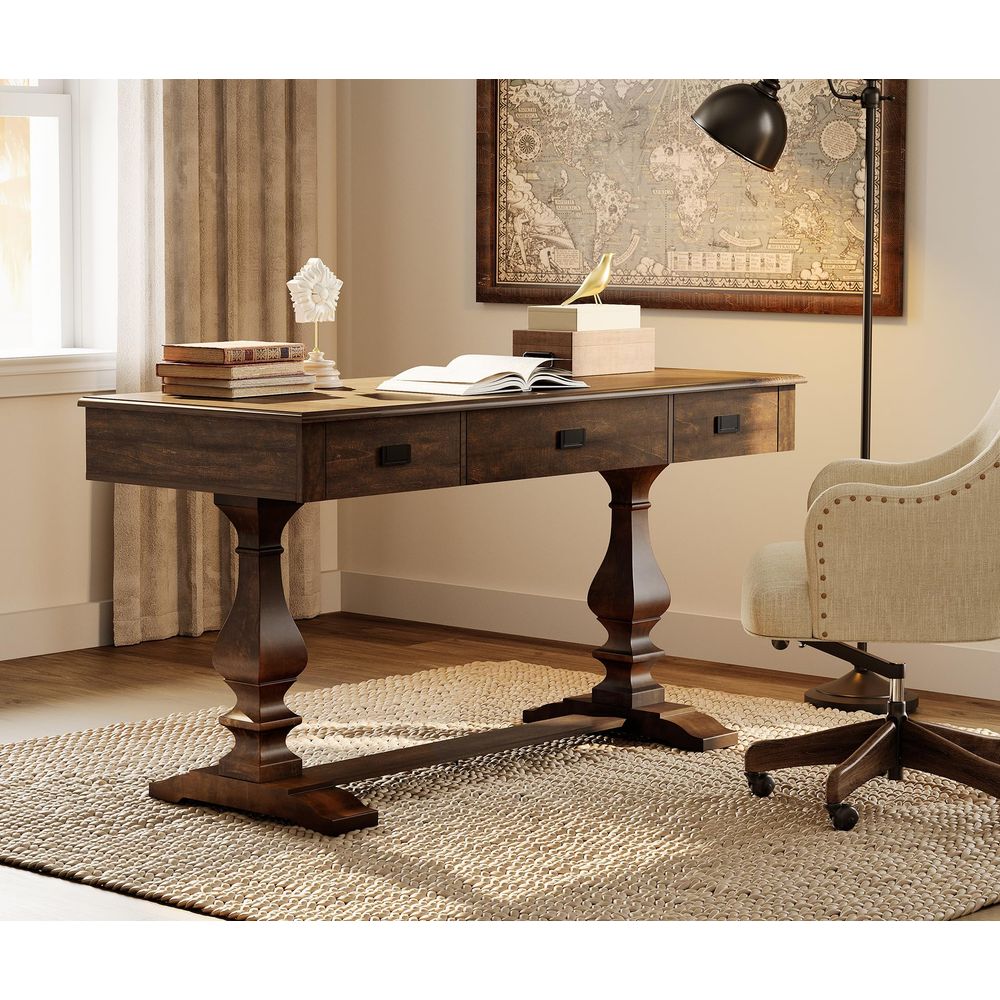 Home Office Desk With Drawers - 60inch Vintage Wood Home Office Desk