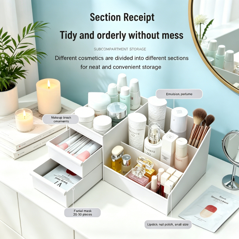 Home Office Desk With Drawers - Desktop White Plastic Makeup Storage with