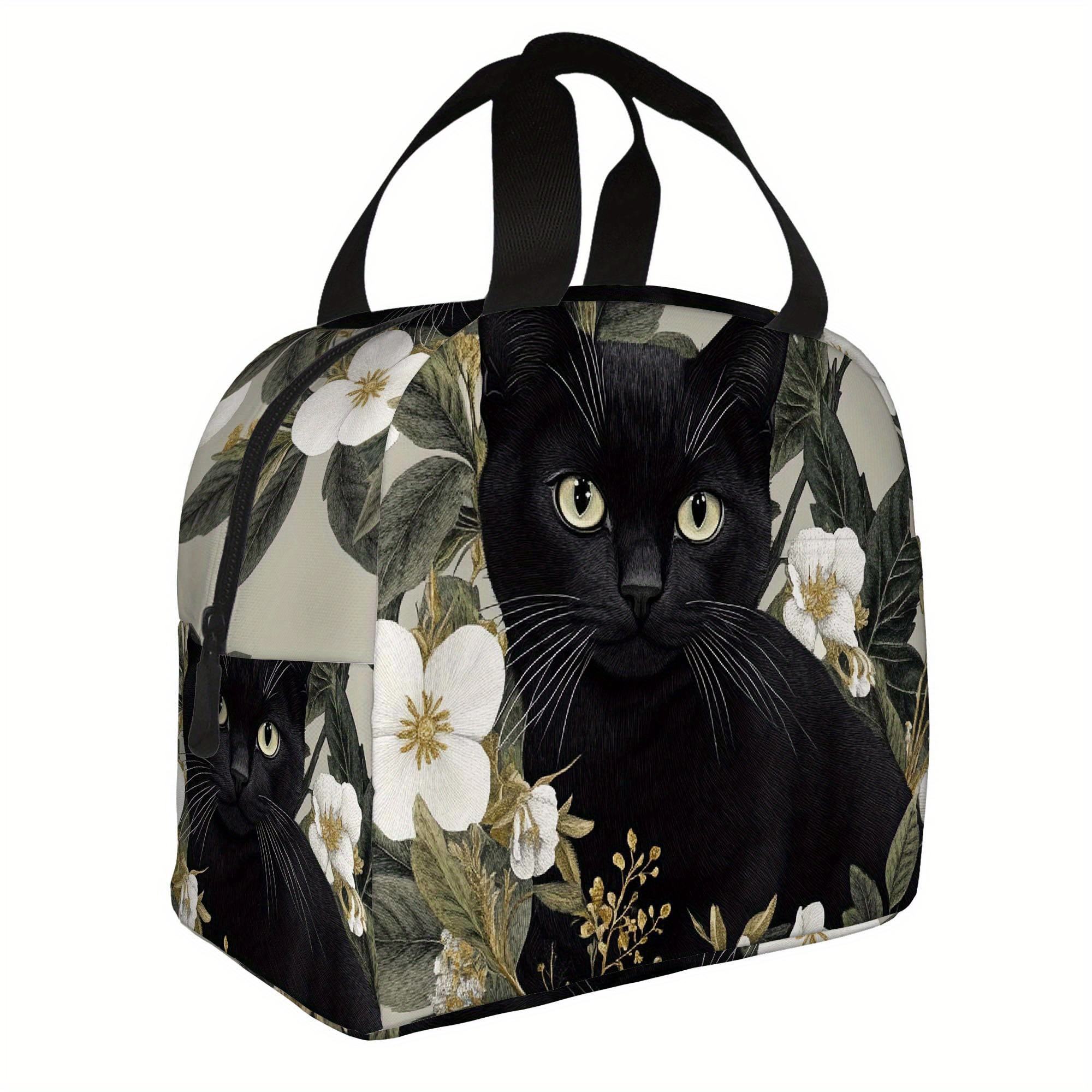 Home Office Contact - Thermal Insulated Bag Black Cat Floral