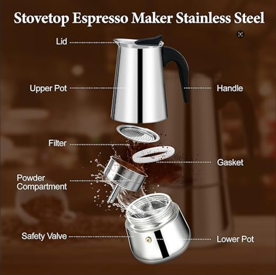 4/6  Stainless Steel Moka Pot, - đánh giá và giá Home Office Moka