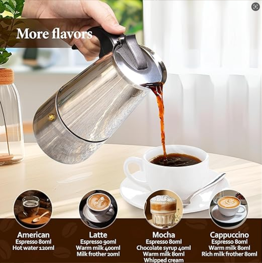 4/6  Stainless Steel Moka Pot, - đánh giá và giá Home Office Moka