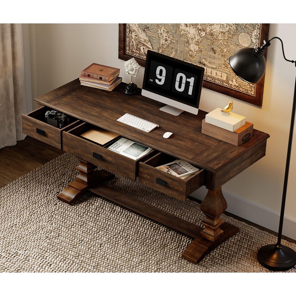 60inch Vintage Wood Home Offic - đánh giá và giá Home Office Desk With Drawers