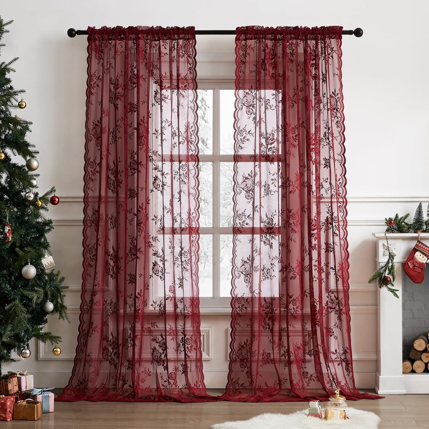 1 pc Burgundy Lace Curtains 45 - đánh giá và giá Home Office Gadgets