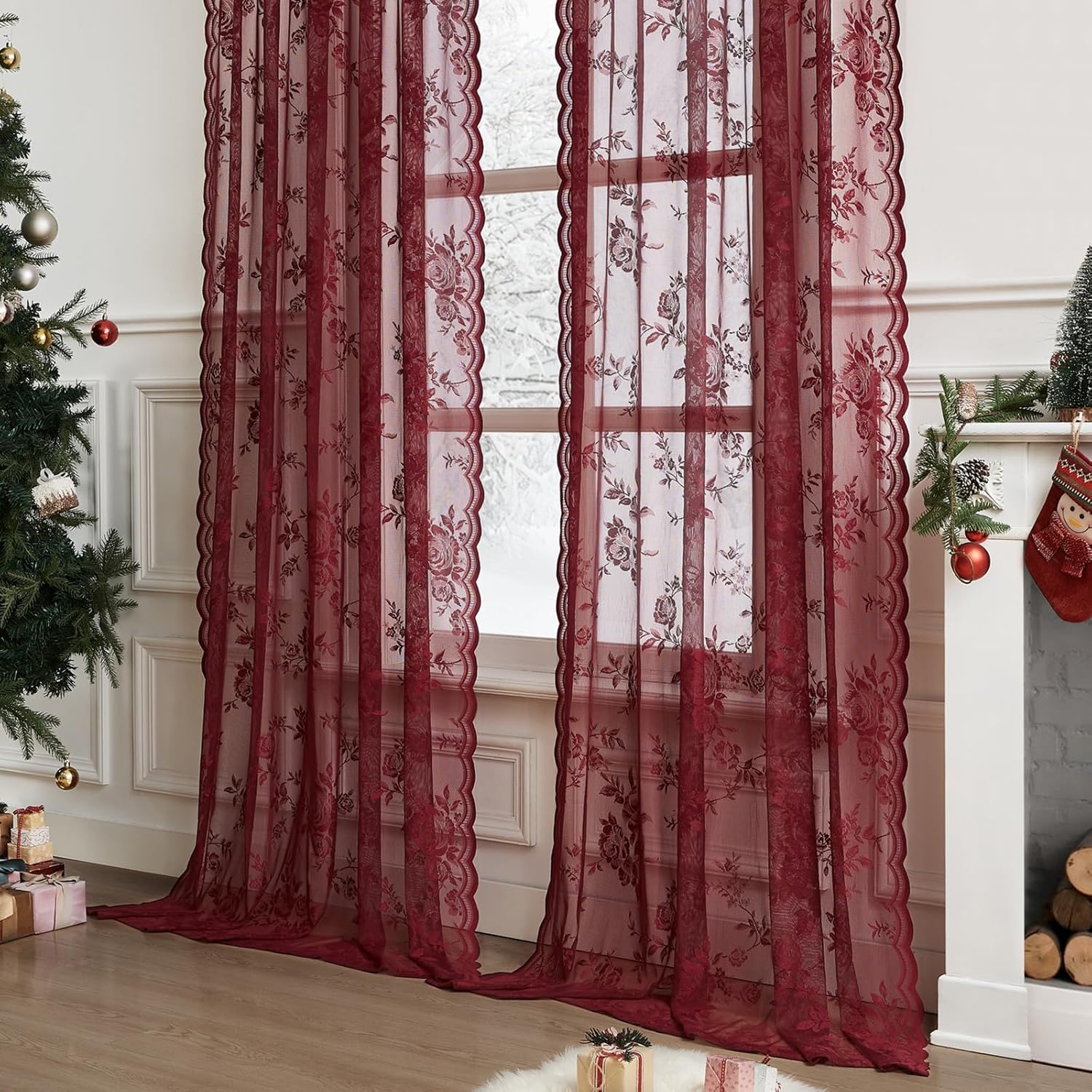 1 pc Burgundy Lace Curtains 45 - đánh giá và giá Home Office Gadgets