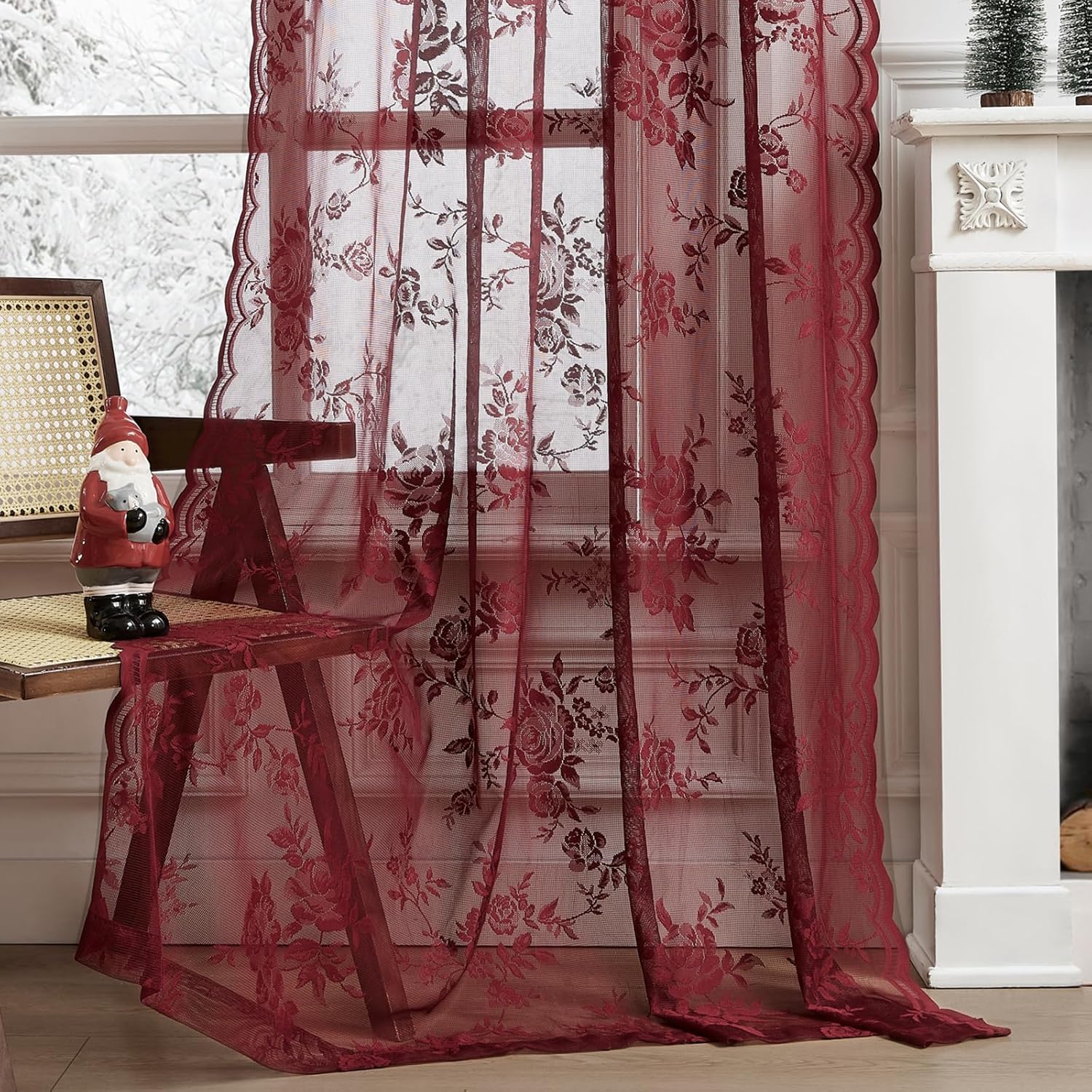 1 pc Burgundy Lace Curtains 45 - đánh giá và giá Home Office Gadgets