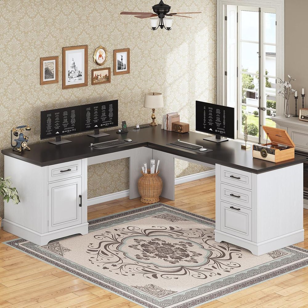 69 L-Shaped Home Office Desk w - đánh giá và giá Home Office Desk With Drawers